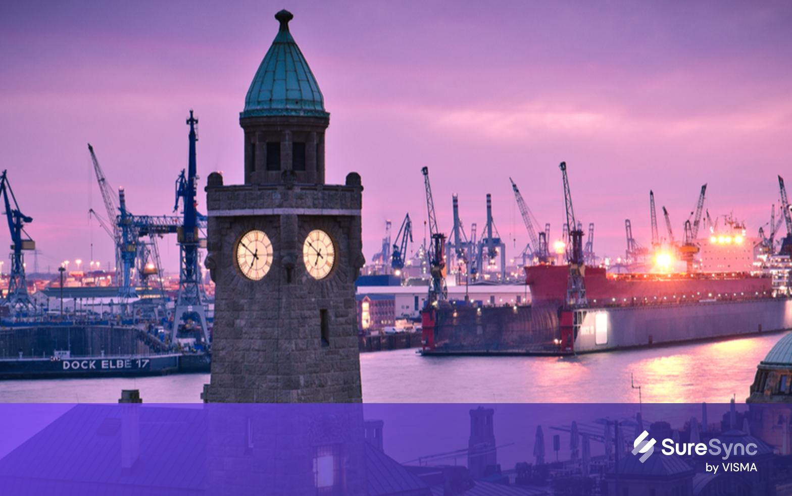 clock of church in front of harbour