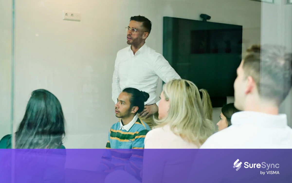 People looking at a presentation wall